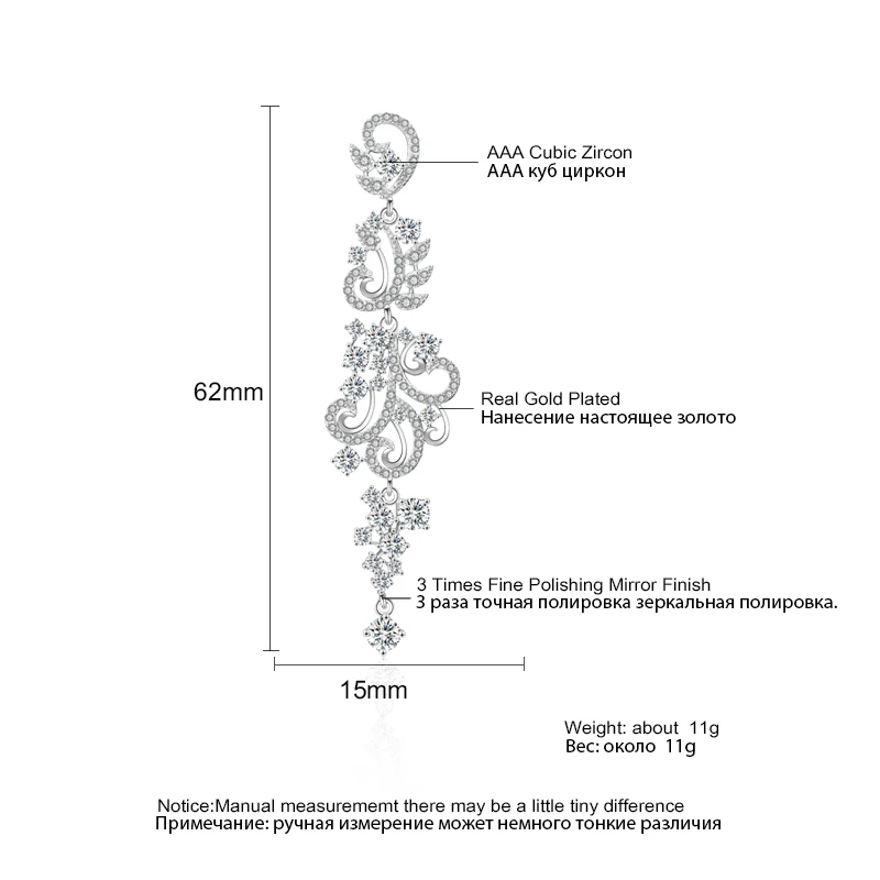 ZAKOL, модные свадебные серьги, CZ цирконий, кристалл, форма листа, длинные висячие Висячие серьги для женщин, свадебные ювелирные изделия, вечерние, FSEP2253