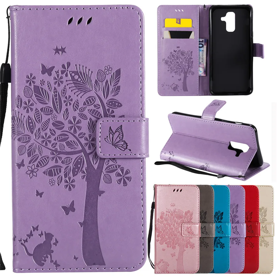 

A6 Plus Leather Case on for Fundas Samsung Galaxy A6 Plus Case 3D Tree Case for Capa Galaxy A6 A6 Plus Wallet Flip Magnetic Case