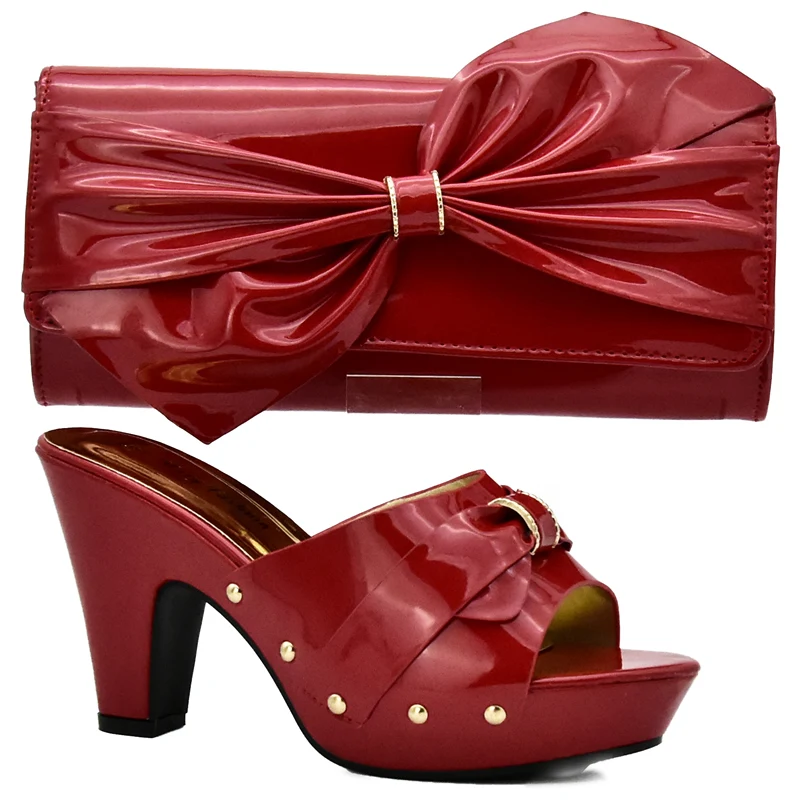 Red Color Matching Italian Shoe and Bag Set African Matching Shoes and Bags Italian In Women