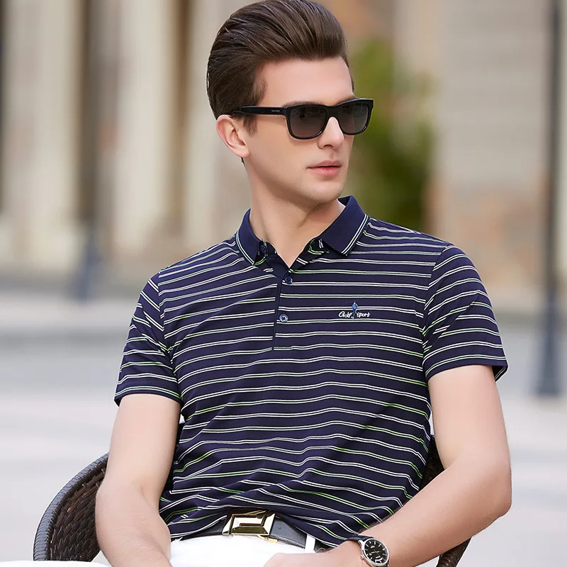 M-3xl New Arrival 2018 Summer Men Smart Casual Cotton Slim Strip Polo ...