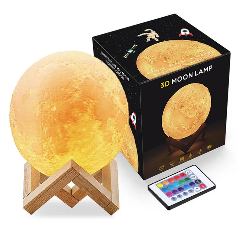  USB Rechargeable Nightlight 3D Print Moon Lamp Photo Custom Personality Color Change Lunar Touch/Re - 4000001697611