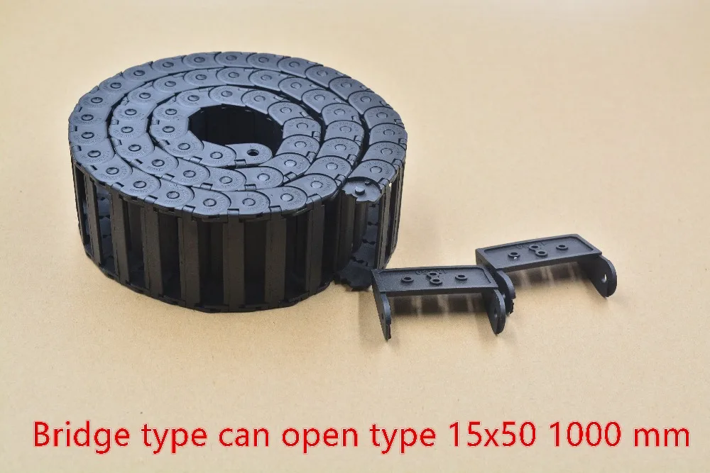 

1pcs bridge type can open plastic 15mmx50mm drag chain with end connectors length 1000mm engraving machine cable for CNC router