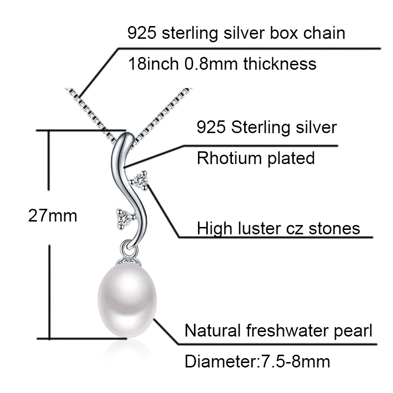TZ4046P Natural freshwater pearls pendant charm necklace size
