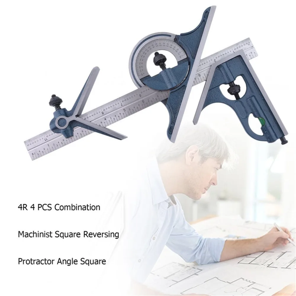 4R 4 шт. машинист квадратный Реверсивный транспортир Угол квадратный маркированный 1/3" 1/64" 1/" 1/16" многофункциональная комбинация