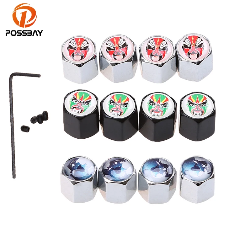 

POSSBAY Universal Wheel Tire Valve Caps Car-styling Anti Theft Green/Red Peking Opera Mask Logo Emblem Badge Air Cover