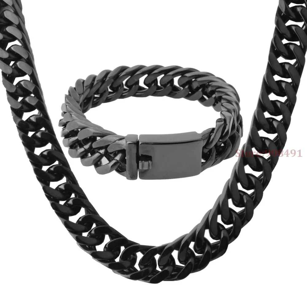 Mens Boys Cool Jewelry HIp Hop Black Color Stainless Steel Chain