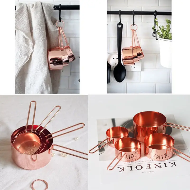 4Pcs/SET  Luxury Stainless Steel Measuring Cups Copper Plated Kitchen Measuring Tools