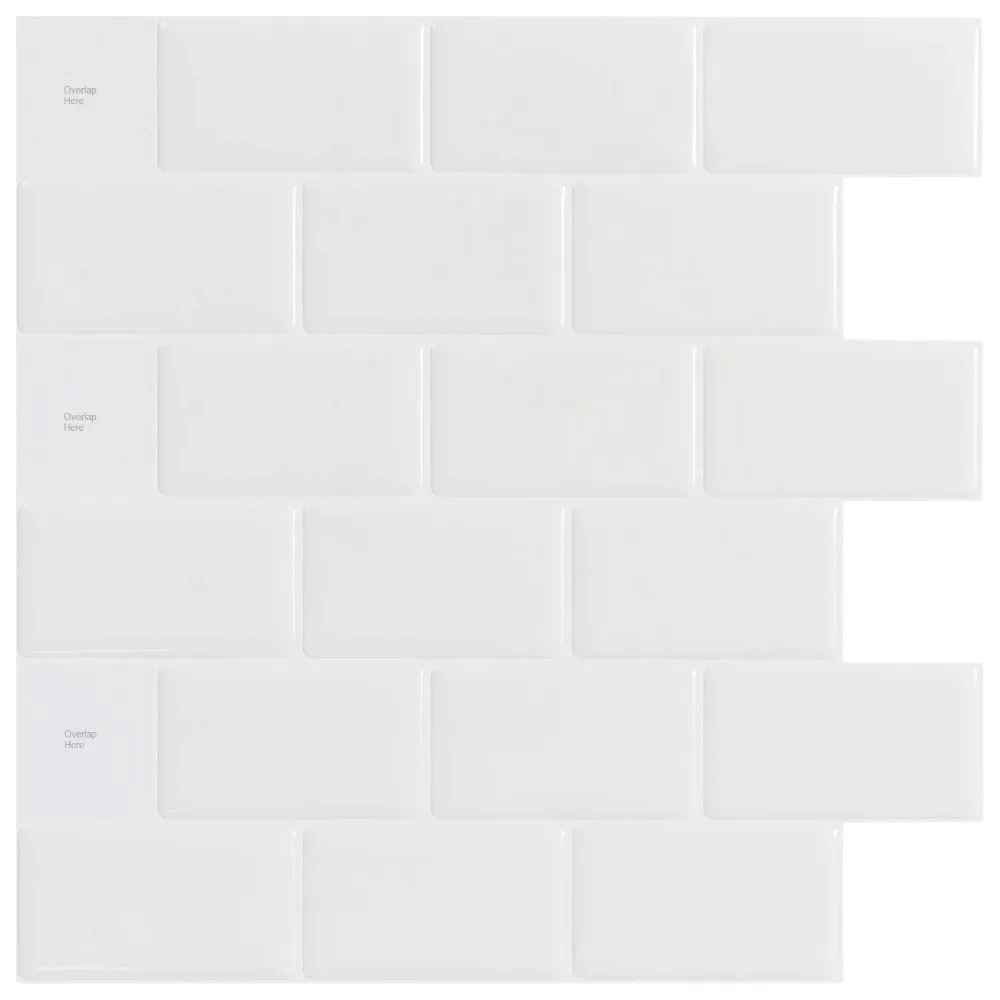 

Art3d Kitchen Backsplash Tiles Peel and Stick White Brick Subway for Kitchen, Bathroom 10 Pieces 12''x12''