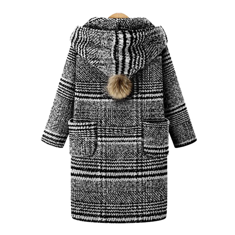 Клетчатое женское длинное пальто свободного покроя, Женская шерстяная куртка, однобортное модное пальто и куртка