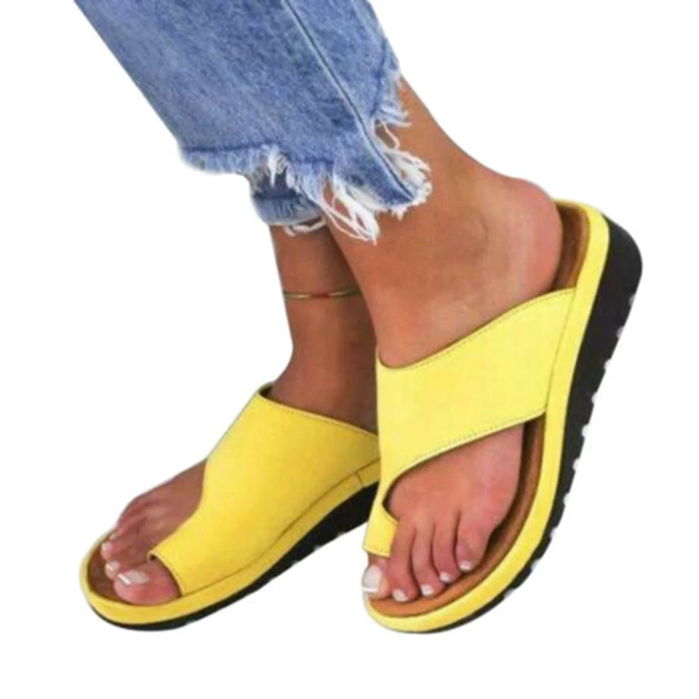 Женская кожаная обувь с перекрестной плоской подошвой; женские повседневные сандалии с мягким носком для коррекции ног; ортопедический корректор - Цвет: yellow