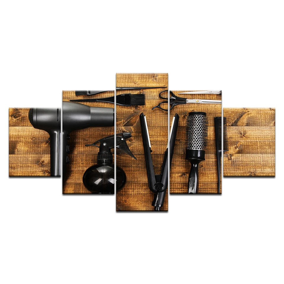 

5 Panels Hairdressing Tools Scissors comb Beauty Styling Tool HD print Canvas Painting On Wall Art Picture barbershop Home Decor