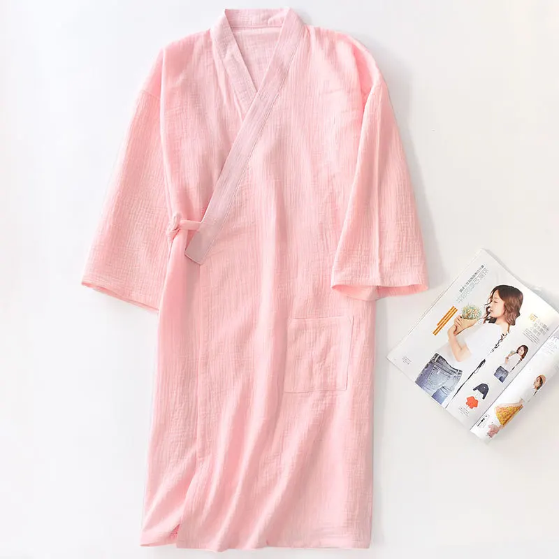 Летнее японское кимоно из хлопка и крепа с двойной марлей, женские халаты, одежда для сна, парный халат, Длинные свадебные пижамы