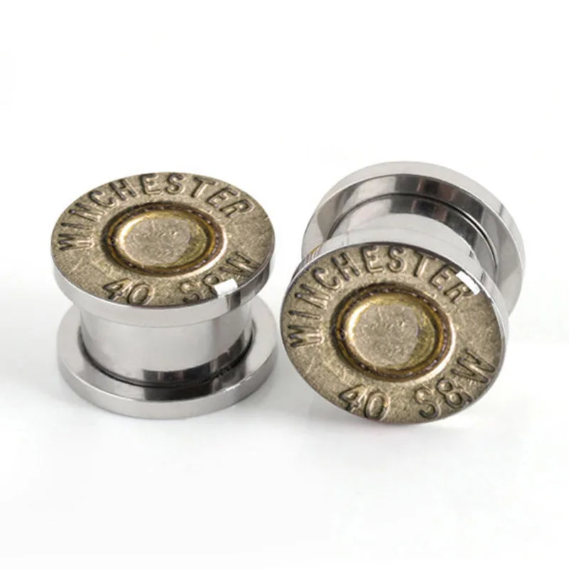 

Dainnez new store 1 Pair of bullet plug gauges stainless steel screw fit ear plugs flesh tunnel body jewelry