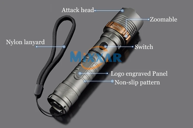 Self Defense T6 LED Rechargeable flashlight Torch Powerful Lantern Tactical Flashlights Camping Hiking Light Lamp 18650 Battery