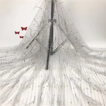 

Madison Latest African Laces Embdroidery African Bridal Lace Fabric Feather +Beaded Noble Nigerian Lace Fabric For Wedding