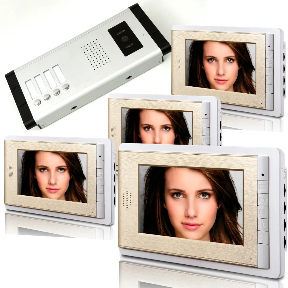 

Freeship  Video Door Phone Wired Intercom System Doorbell Kits 1 Night Vision Camera 4 screen 7 inch LCD Monitor