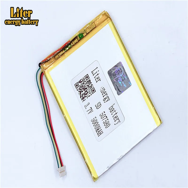 

1.0MM 5pin connector 507580 5000mah 3.7V Rechargeable charging lithium polymer battery for Tablet PC Battery