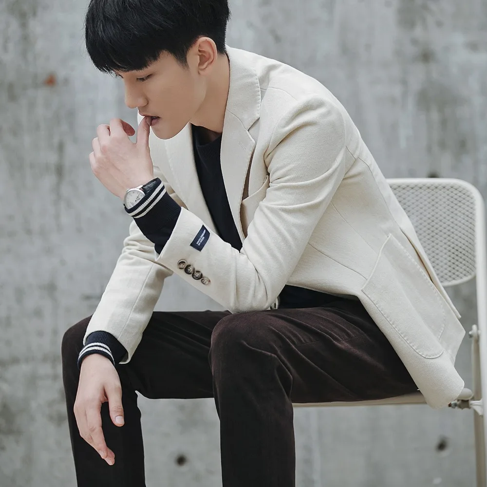 Autumn and winter youth suit Korean version of the Slim simple solid color business small suit hair stylist thick casual jacket Autumn and winter youth suit Korean version of the Slim simple solid color business small suit hair stylist thick casual jacket