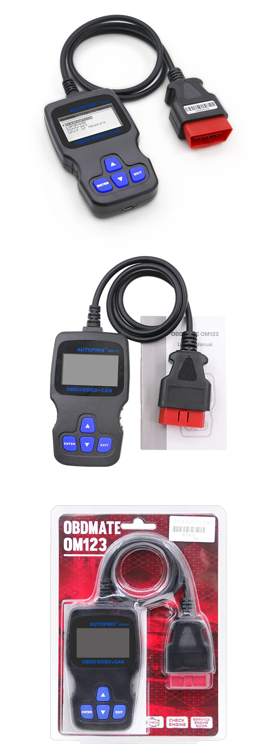 Autophix OBDMATE OM123 автомобильный диагностический сканер универсальный OBD 2 сканирующий инструмент OBD2 OM 123 считыватель кодов для бензина дизельного PK mini ELM327