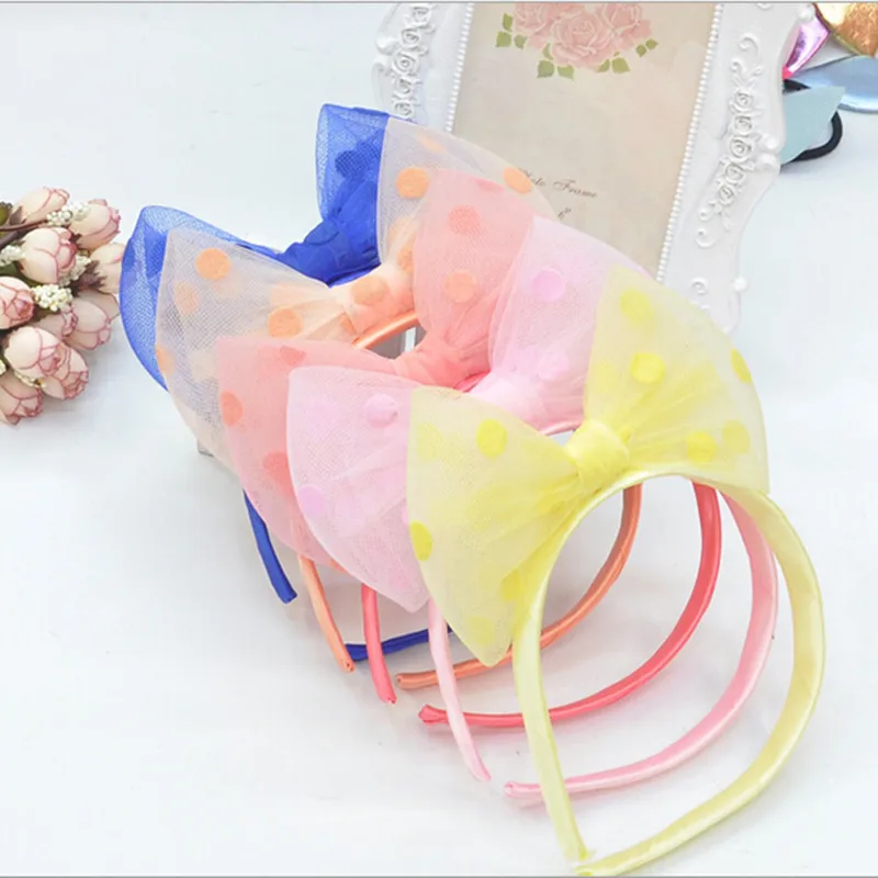 

Big Bow Headband in Children Accessories Girls Kids Lovely Printing Dot Lace Bowknot Headwear Hairband for Child Princess dress