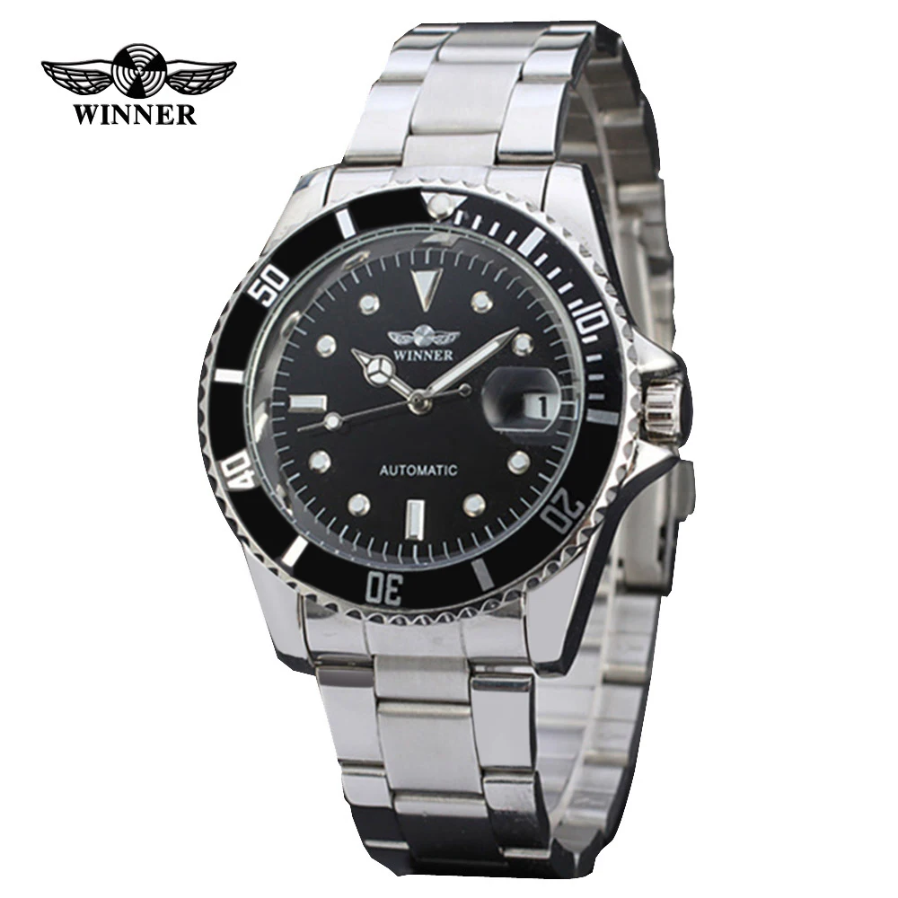 relogio masculino font b Winner b font Luxury Brand Stainless Steel Strap Analog Date Men s