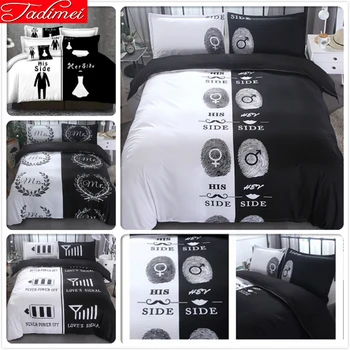 

Black White Lover Couple Mr Mrs Creative Quilt Duvet Cover Pillowcase Bedding Set Soft Cotton Bed Linens Queen King Size 228x228