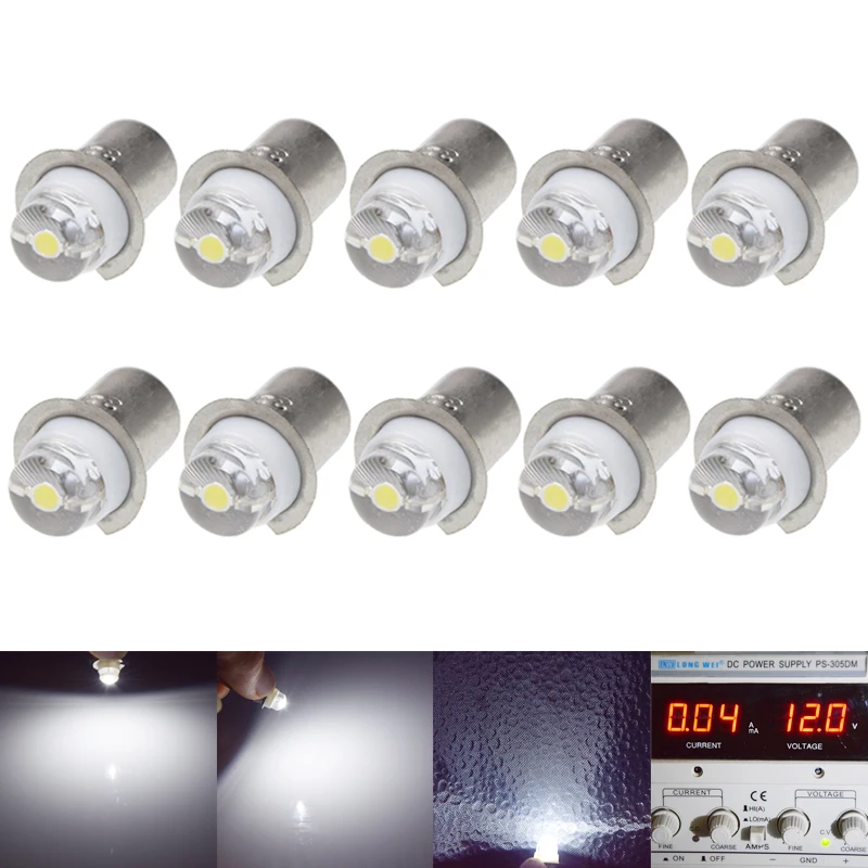 

100Pcs P13.5S 0.5W LED 6000k White 3V 6V 12V 15V 3-18V DC PR2 0.5W LED Upgrade Bulb Light for Torch Flashlight Bike Work Lamp