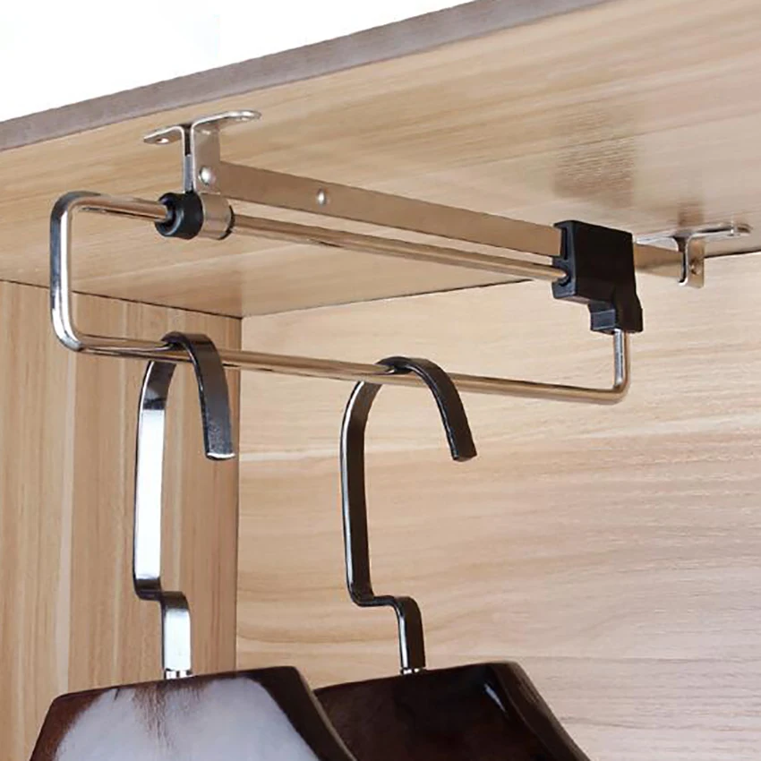 

Adjustable Clothes Rails Wardrobe Pull Out Retractable Cabinet Clothes Hanger Closet Rod Rail Organizer Rack Closet Rods