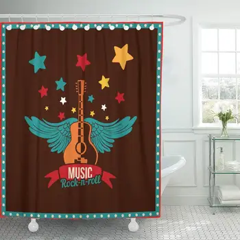 

Shower Curtain with Hooks Red Rock Guitar and Wings Music Roll Band Club Concert Dirty Disco Electric Decorative Bathroom