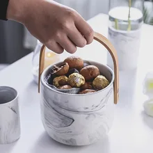 Керамические ящики для хранения в скандинавском стиле, контейнер большой емкости с деревянной ручкой, кухонные контейнеры