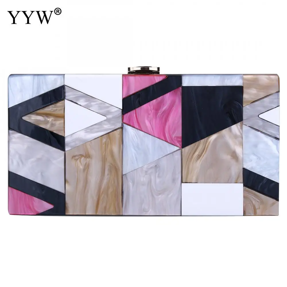 

High-end Exquisite Acrylic Clutch Bag Women Geometric Shoulder Bags Patry Clutch Lady Evening Bag Lattice Patchwork