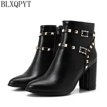 Зимние ботинки Большие размеры 34-44, Модные Винтажные брендовые весенние ботильоны на среднем каблуке Женская обувь осень-зима зимние ботинки 6-31