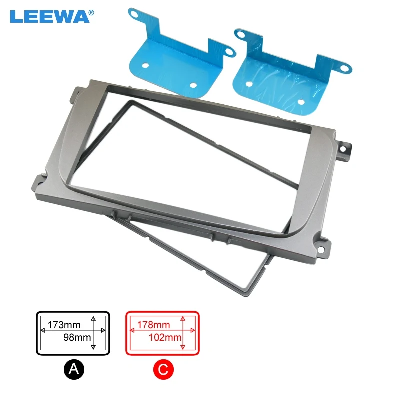 

LEEWA 5set Silver Car Radio Stereo DVD Frame Fascia Panel Installation Kits For Ford Galaxy II (06+) / Kuga (08+) #CA1828