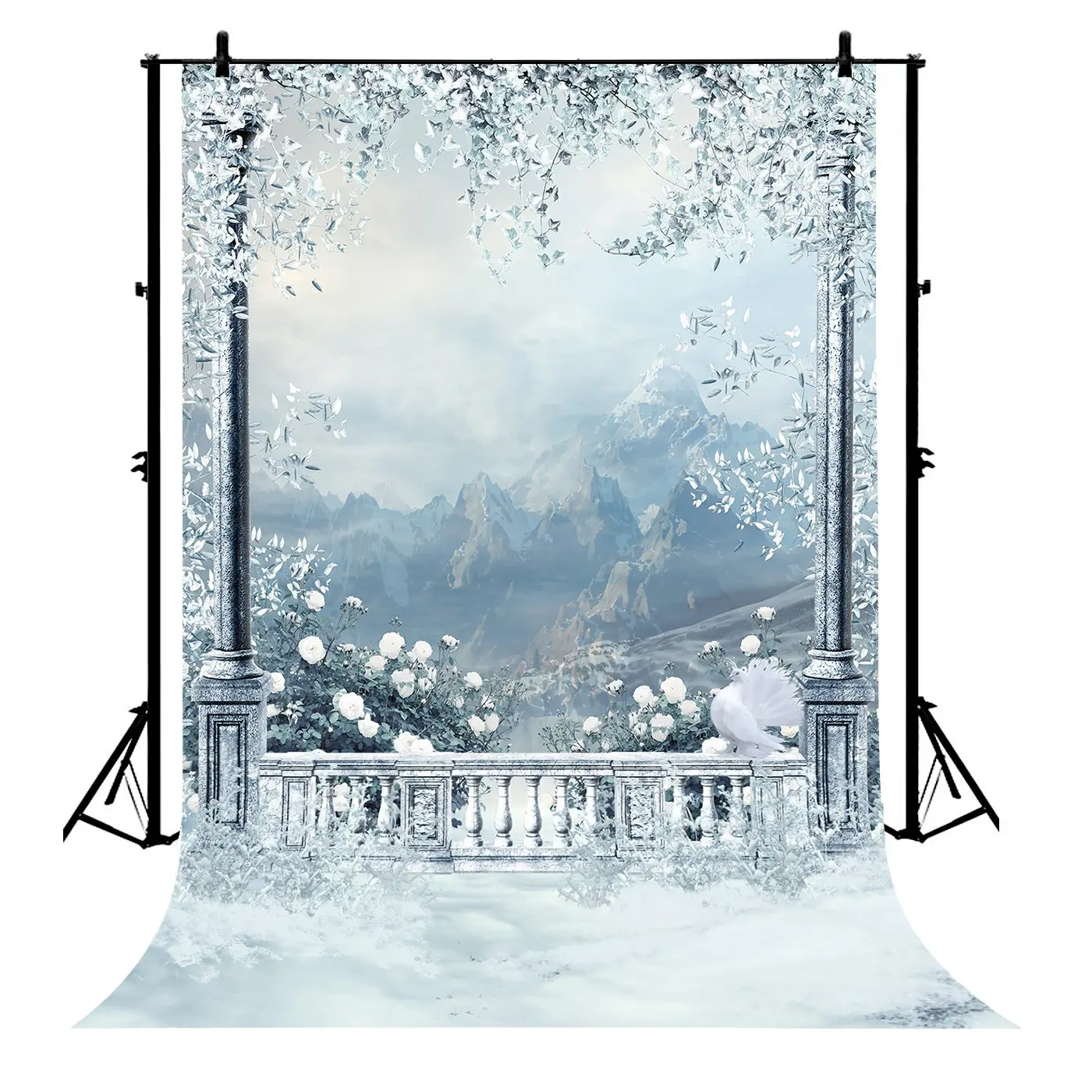 

5x7ft Nature Scenery Mountain White Flower Pavilion Party Polyester Photo Background Portrait Backdrop