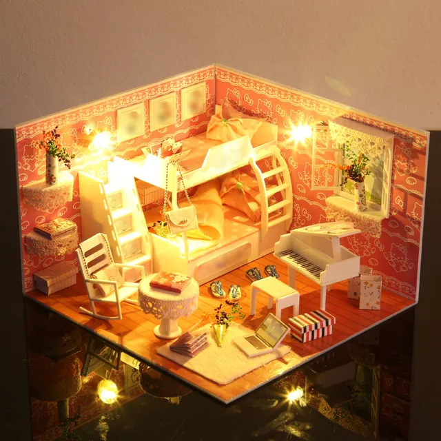 Acrylic Doll House Furnitures Diy 3D Wooden Miniaturas Assemble Dollhouse Toys for Children Birthday Gifts Warm Time