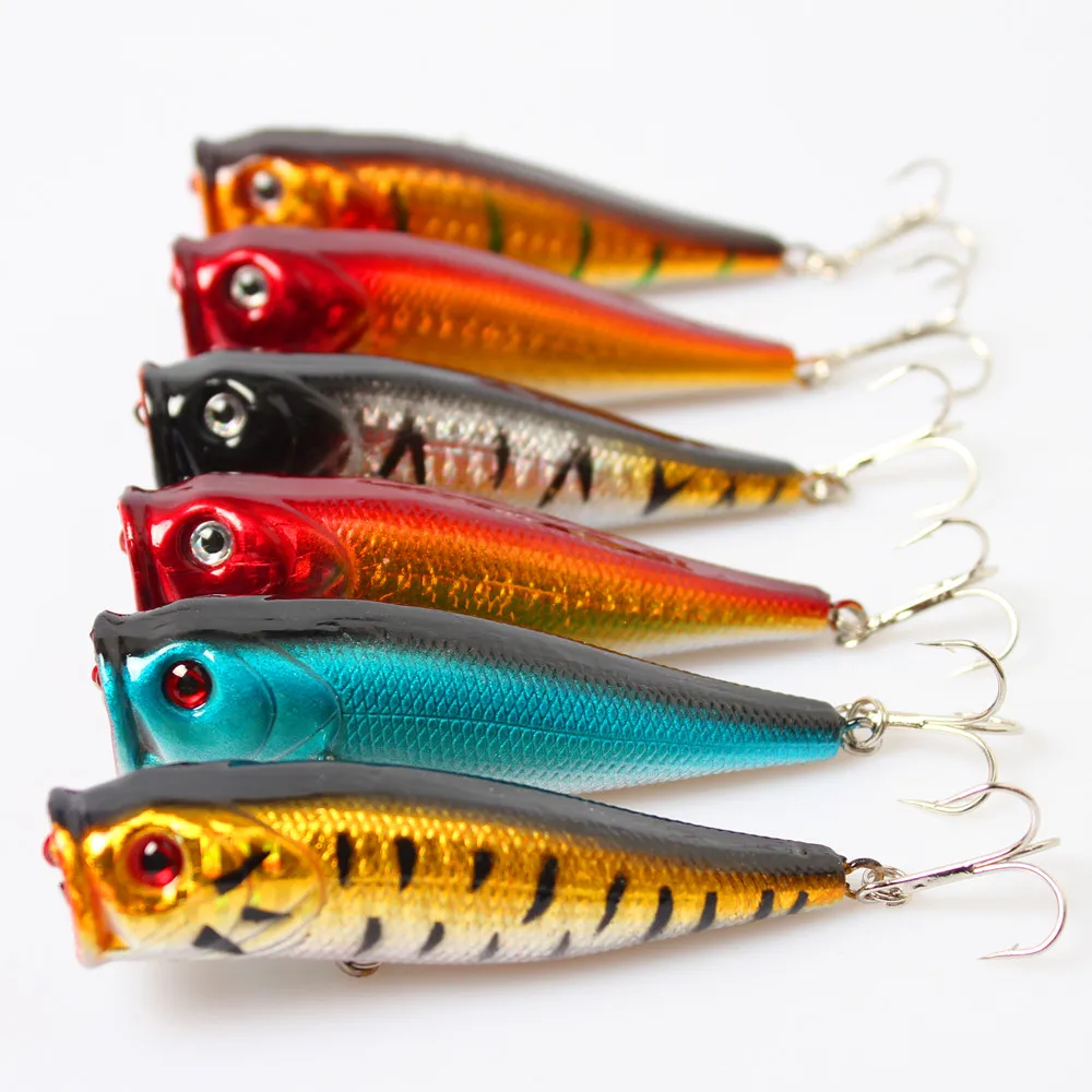 2017 New Arrival 6Pcs Popper Fishing Lures with High Carbon Steel Treble Hooks 4 Saltwater