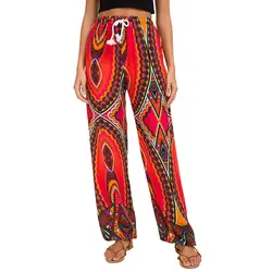 2019 Boho женские этнические брюки с высокой талией и капри на шнуровке свободные длинные брюки Мешковатые хиппи широкие брюки Цыганские брюки