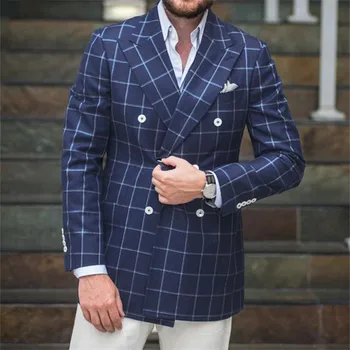 

New Arrival Dresses Double Breasted Plaid Fashion Custom Men's Wedding Men's Suit Tops + Pants