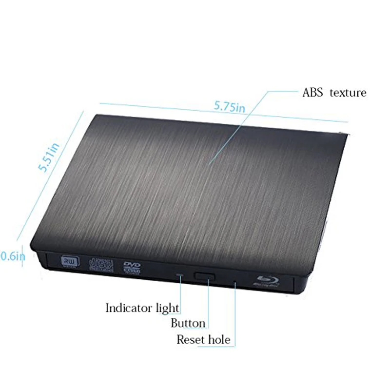 USB3.0 Bluray Drive External CD/DVD RW Burner BD-ROM Blu-ray Player Optical Drive Writer for Apple iMacbook Laptop Toshiba pc