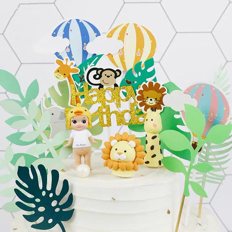 

Omilut Jungle Birthday Party Cake Topper Decor Safari Jungle Cake Decoration Jungle Animal Disposable Tableware Set Jungle Party