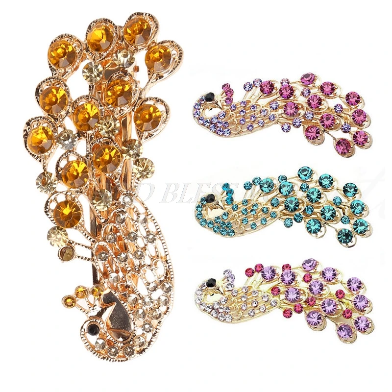

Retro Lady Girl's Full Crystal Rhinestone Peacock Barrette Hairpin Hair Clip Hot