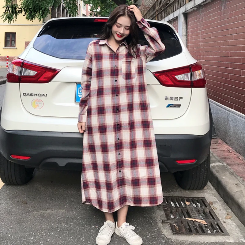 

Shirts Women 2019 Spring Summer New Korean Style Loose Leisure All-match Womens Plaid Turn-down Collar Button Full Sleeve Female