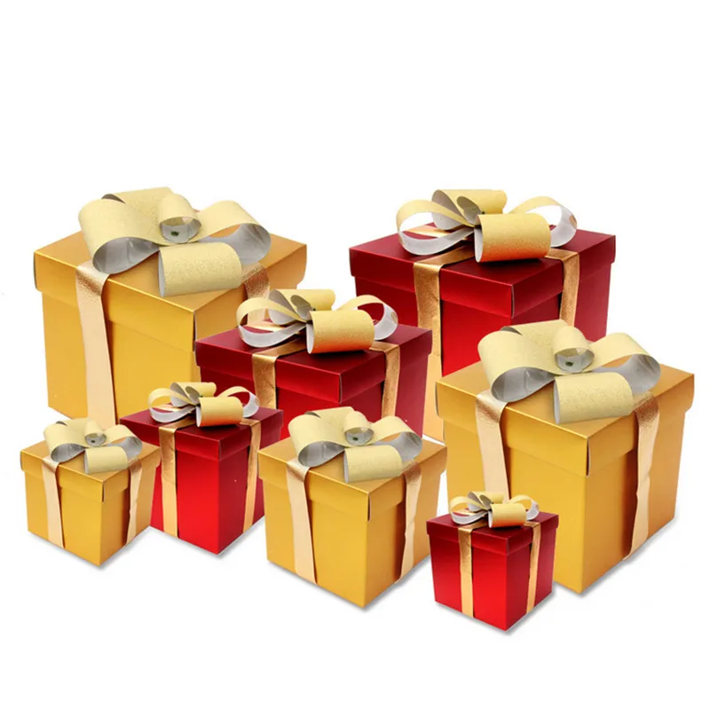 Christmas gift boxes decorated bow Christmas ornament square matte gold