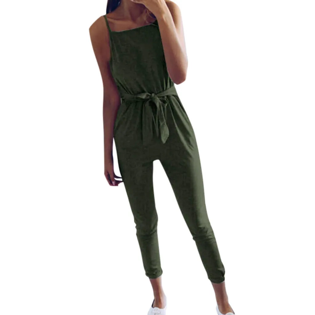 Womens Sleeveless Playsuit Ladies Casual Sashes Loose Wide Leg Long Pants Jumpsuit Monos Largos Mujer Pantalon Largo 50