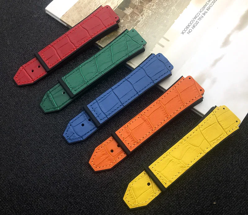 25*19mm Italy red Leather with Rubber silicone Watchband Replace for