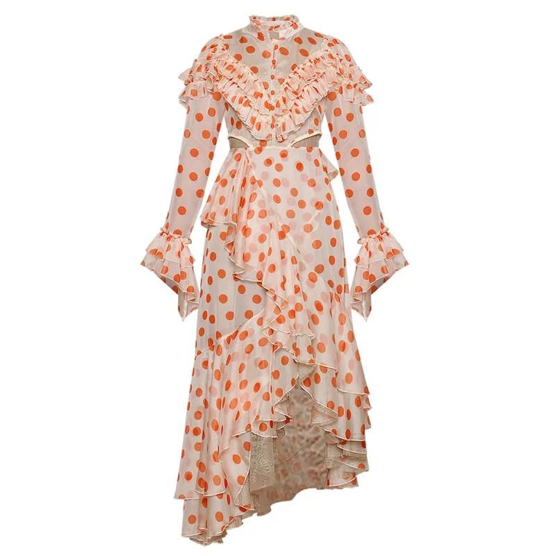 

large size women's clothing dress up woman red polka dots women party dresses draped ruffles lace patchwork fall maxi dresses