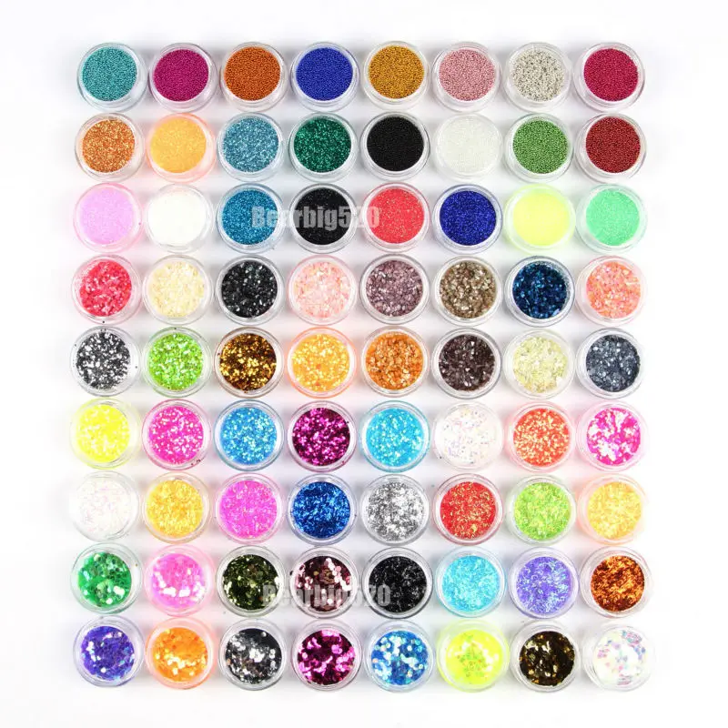 New 72 pots/set nail art decoration Acrylic nail glitter powder 72