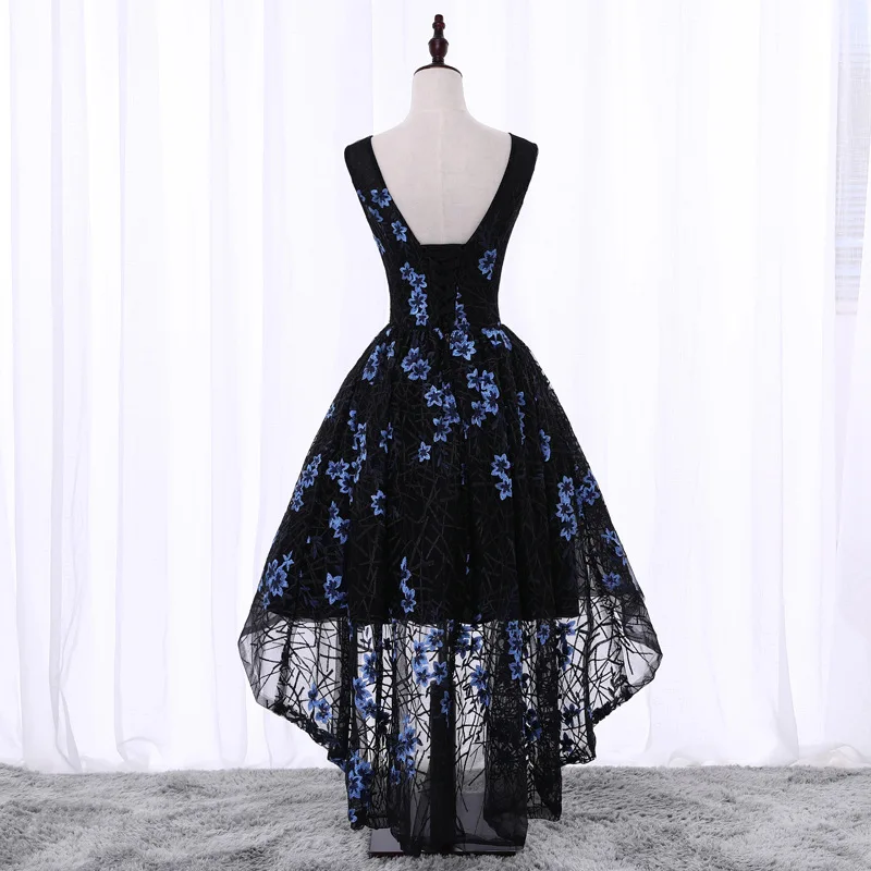 Черное вечернее платье с круглым вырезом, вечернее платье для женщин, Элегантное синее вечернее платье с принтом, короткое сексуальное вечернее платье с открытой спиной ES2596