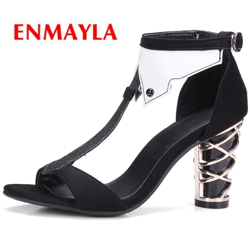 

ENMAYLA New Arrival Basic Casual High Heels Sandals Women 2019 Fashion Buckle Strap PU Women Shoes Size 34-43 LY1117