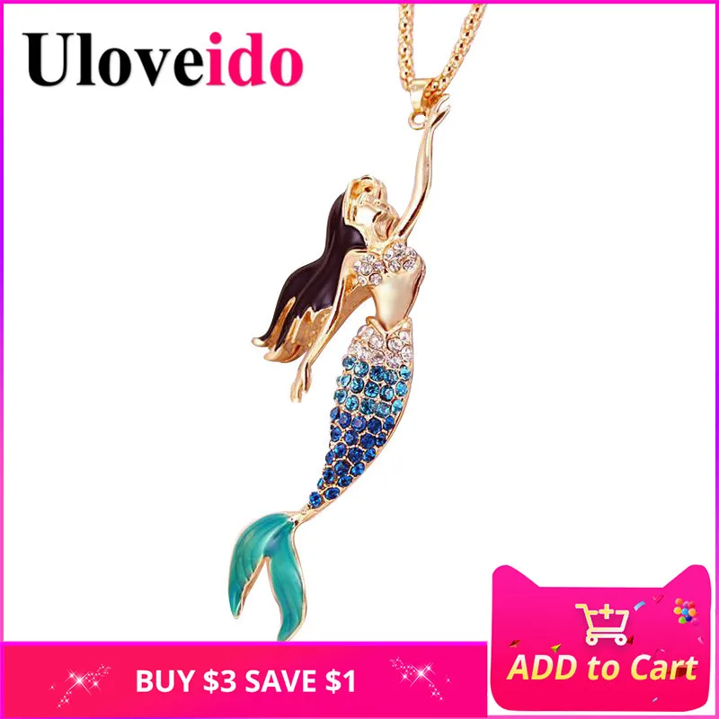 

Uloveido Purple Blue Red Mermaid Necklace Women Pendant Long Necklaces Crystal Jewelry Gifts Dropshipping by E-packet YS841 10%
